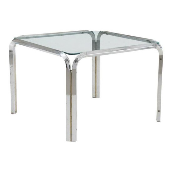 Mid-Century Modern Square Chrome and Glass Side Table