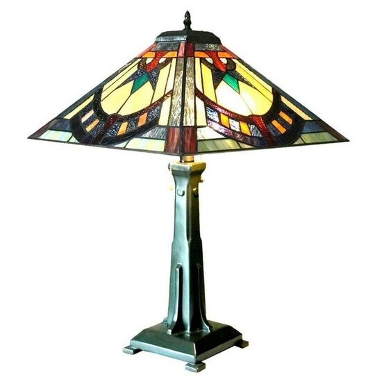 Mission Style Stained Art Glass Table Lamp