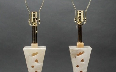 Modern Carved Alabaster Lamps, Pair