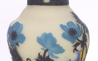 Muller Freres Cameo Glass "Anemones Bleues" Vase