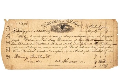 NICHOLAS BIDDLE Signed 1826 Bank of the U.S. Form