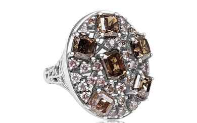 NO RESERVE - 6.46ct Fancy Brown & 0.85Ct Fancy Brown - Pink Diamonds - 14 kt. White gold - Ring