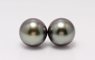 NO RESERVE PRICE -10x11mm Peacock Tahitian Pearls - 14 kt. White gold - Earrings