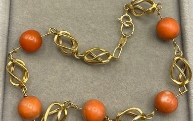 NO RESERVE PRICE - 18 kt. Yellow gold - Bracelet Coral