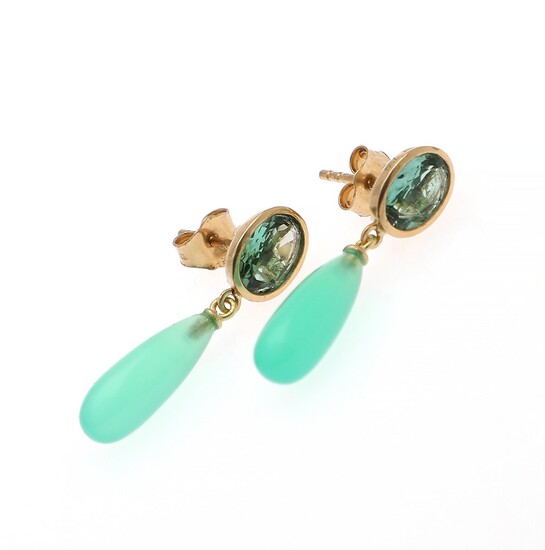 SOLD. Natascha Trolle: A pair of tourmaline ear pendants each set with an oval-cut tourmaline...