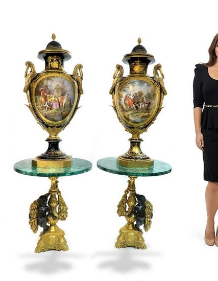 Near Identical Pair of Palatial French Sevres Vases