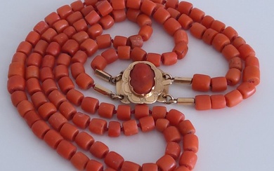 Necklace - Yellow gold Blood Coral