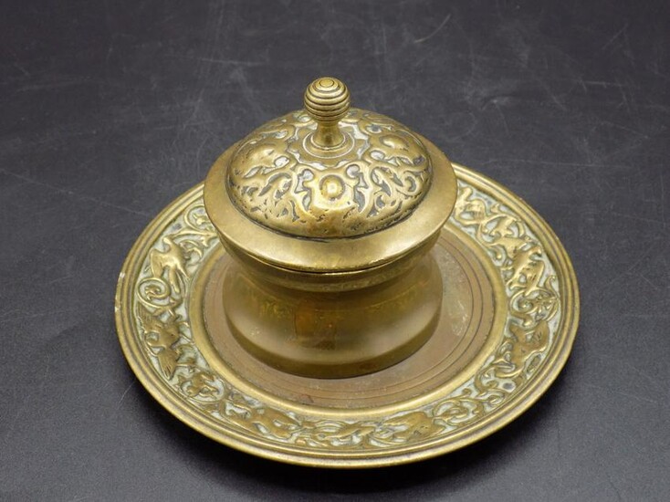 Nicely decorated vintage bronze or brass ink well