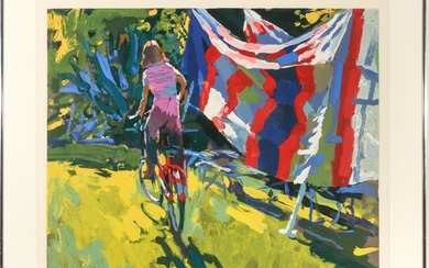 Nicola Simbari "Girl Riding Bicycle" Serigraph