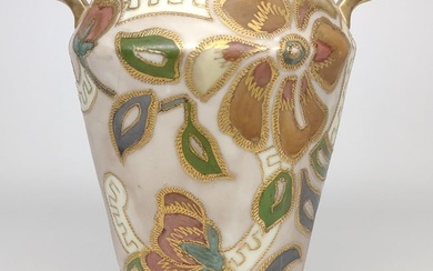Nippon Colorful Floral Gold Footed Vase