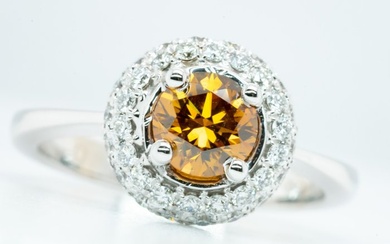 *No Reserve* - 18 kt. White gold - Ring - 1.01 ct Diamond - Natural Fancy Deep Yellowish Orange - SI1