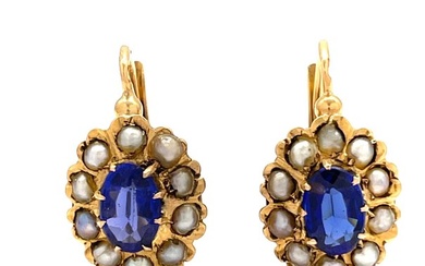 No Reserve Price - Dormeuses - Vers 1900 - Saphirs - Perles - Earrings - 18 kt. Yellow gold