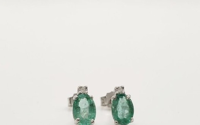 No Reserve Price - NO RESERVE PRICE - Earrings White gold - 1.55 tw. Emerald - Diamond