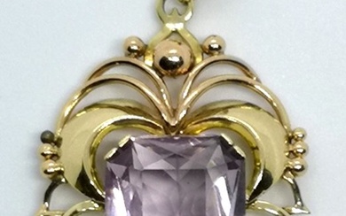 No Reserve Price - Pendant - 14 kt. Yellow gold Amethyst