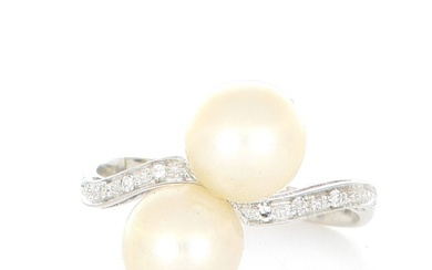 No Reserve Price - Ring - 18 kt. White gold - 0.06 tw. Diamond (Natural) - Pearl