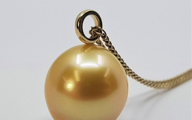 No reserve - 12x13mm Deep Golden South Sea Pearl - 14 kt. Yellow gold - Pendant