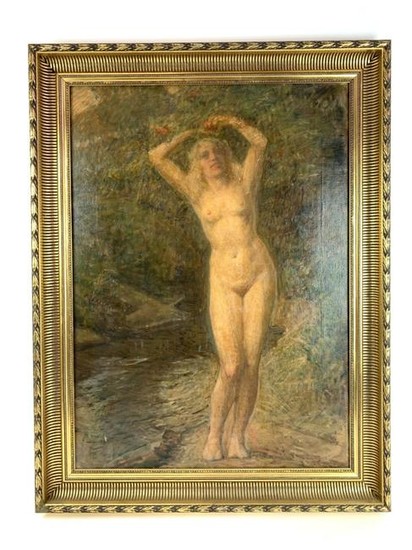 Oil on canvas painting of a nude lady