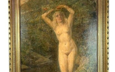 Oil on canvas painting of a nude lady