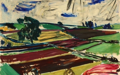 Olaf Rude: “Markfelter” (Fields), Bornholm. SignedOlaf Rude 32. Oil on canvas. 98×132 cm.