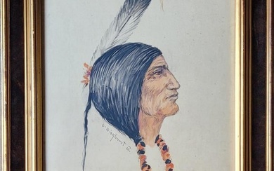 Olaf Wieghorst (Attributed) Watercolor & Ink on Paper "American Indian"l Art: 17" x 12"