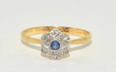 Old Art deco sapphire and diamond 18ct gold and platinum rin...