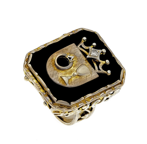 Onyx-Brillant-Ring GG 333/000 unmarked, expertized, with an octagonal...