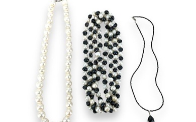 Opera Length Freshwater Pearl Necklace w/Black & White Pearls, Large Freshwater Pearl Strand & Tiny