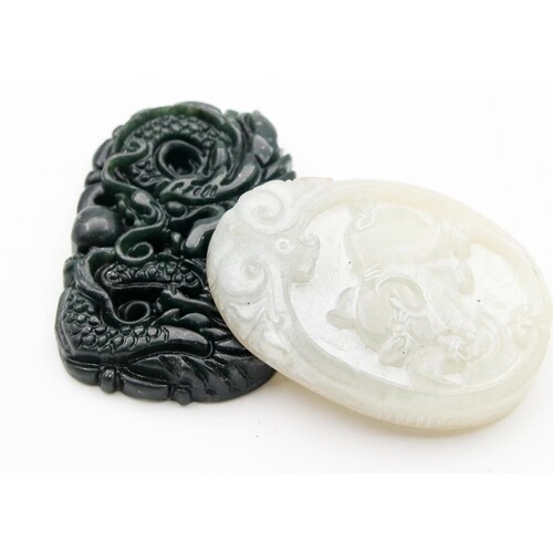 Oriental Carved Agate Token and Another Mutton Jade