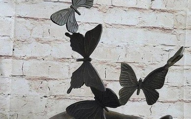 Original Surreal Art: Abstract Bronze Statue Sculpture of Butterflies (12" x 11")