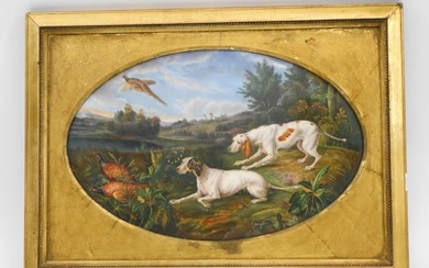 Oval porcelain plaque with hand painted scene