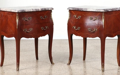 PAIR FRENCH INLAID MARBLE TOP COMMODES C.1920