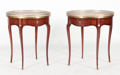 PAIR FRENCH MARBLE TOP BRONZE MOUNTED TABLES 1950