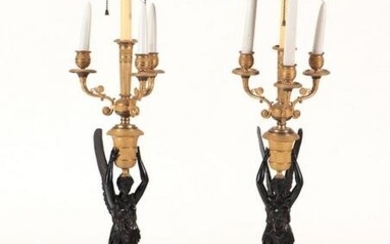 PAIR LARGE NEOCLASSICAL STYLE BRONZE LAMPS 1920