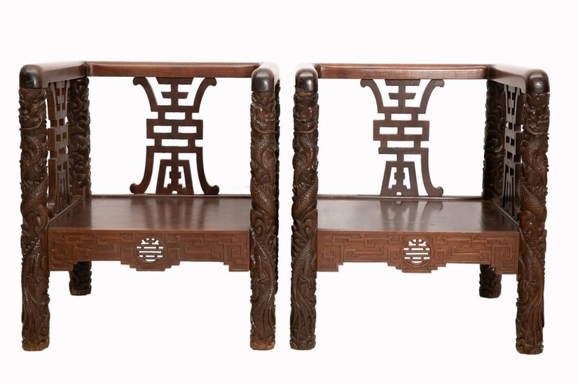 PAIR OF CUBIC ARMCHAIRS IN NATIVE WOOD