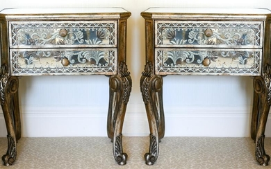 PAIR OF LABARGE PAINTED MIRRORED SIDE TABLES