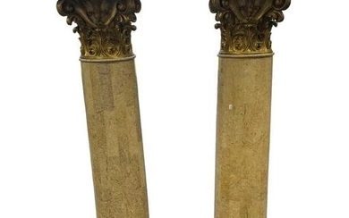 PAIR OF MARBLE TILED COLUMNS