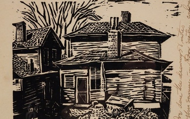 "PORTRAIT OF A HOUSE" LINOCUT BY EMERSON C. BURKHART (1905-1969).