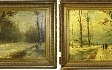 Paintings, engravings, etc. - Theodore Soeterik (1810-1883), two pendant-paintings: winter landscapes, oil on canvas, signed -54 x 73 cm, heavily yellowed