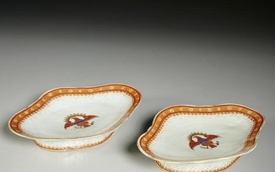 Pair Chinese Export armorial lozenge dishes