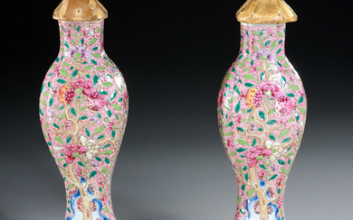 Pair Chinese Export porcelain peach tree vases