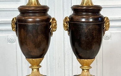 Pair Empire Style Gilt Bronze Urn Table Lamps