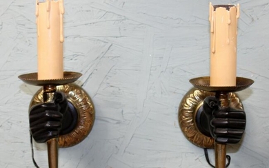 Pair French Andre Arbus style bronze hand sconces