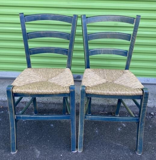 Pair French Country Ladder Back Dining Chairs