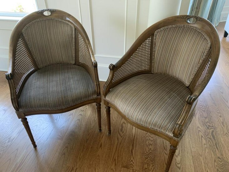 Pair French Napoleonic Style Barrel Back Chairs