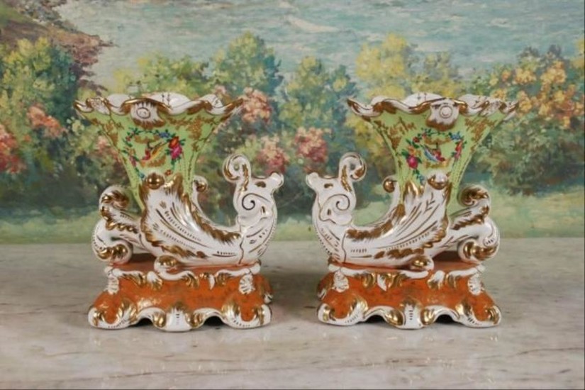 Pair Of French 20Th C. Cornucopia Vases