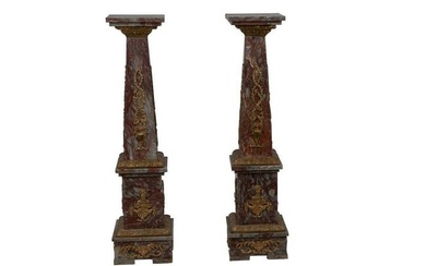 Pair Of Neoclassic Style Gilt Mounted Marble Pedestals