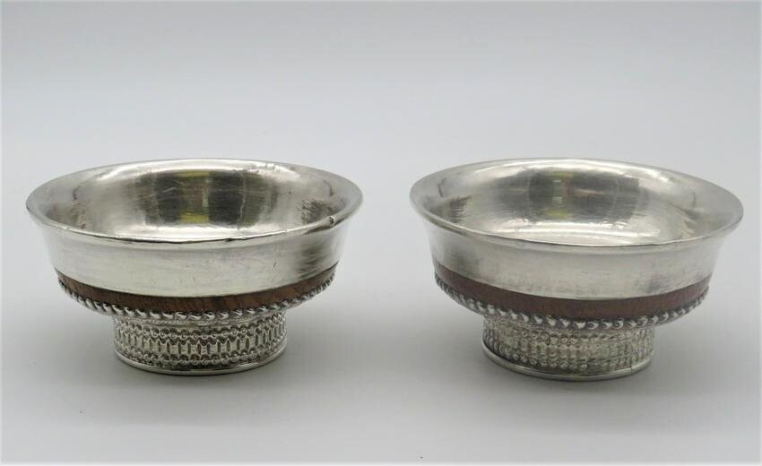 Pair Tibetan Silver Offering Bowls