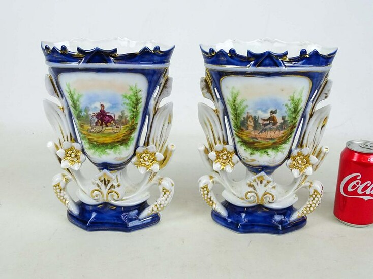 Pair Velocipede Porcelain Vases