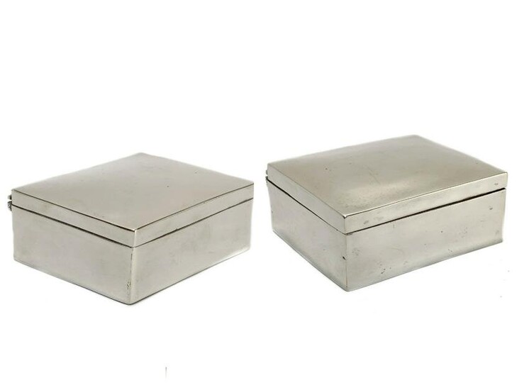Pair Wood Lined Hinged Sterling Silver Cigarette Boxes