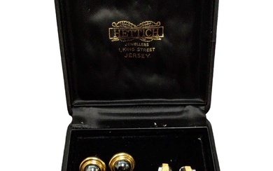 Pair of 18ct yellow and white gold diamond set huggie hoop earrings, pair of diamond single stone stud earrings and two other pairs of 18ct gold earrings (4 pairs)